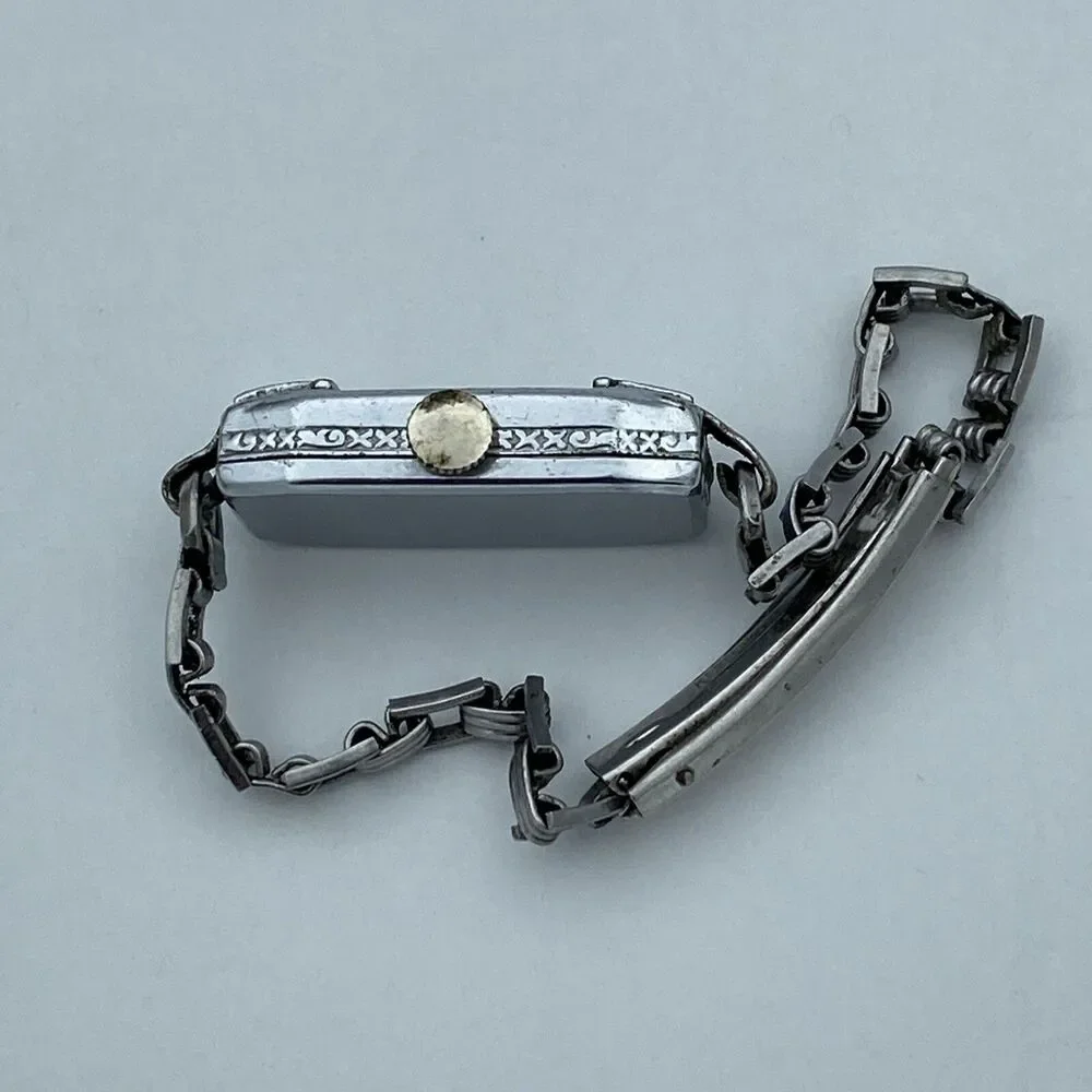 Art Deco Gotham Ladies Wrist Watch Chrome Plated & Kestenmade Permawear Bracelet